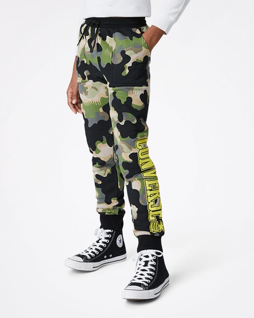 Jogger Nohavice Converse Camo Chlapcenske Olivovo Zelená | SK SKPCM4